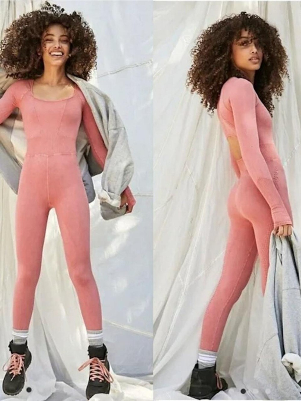 Free People Movement Good Karma Seamless Rose Pink Ribbed Jumpsuit Onesie M/L